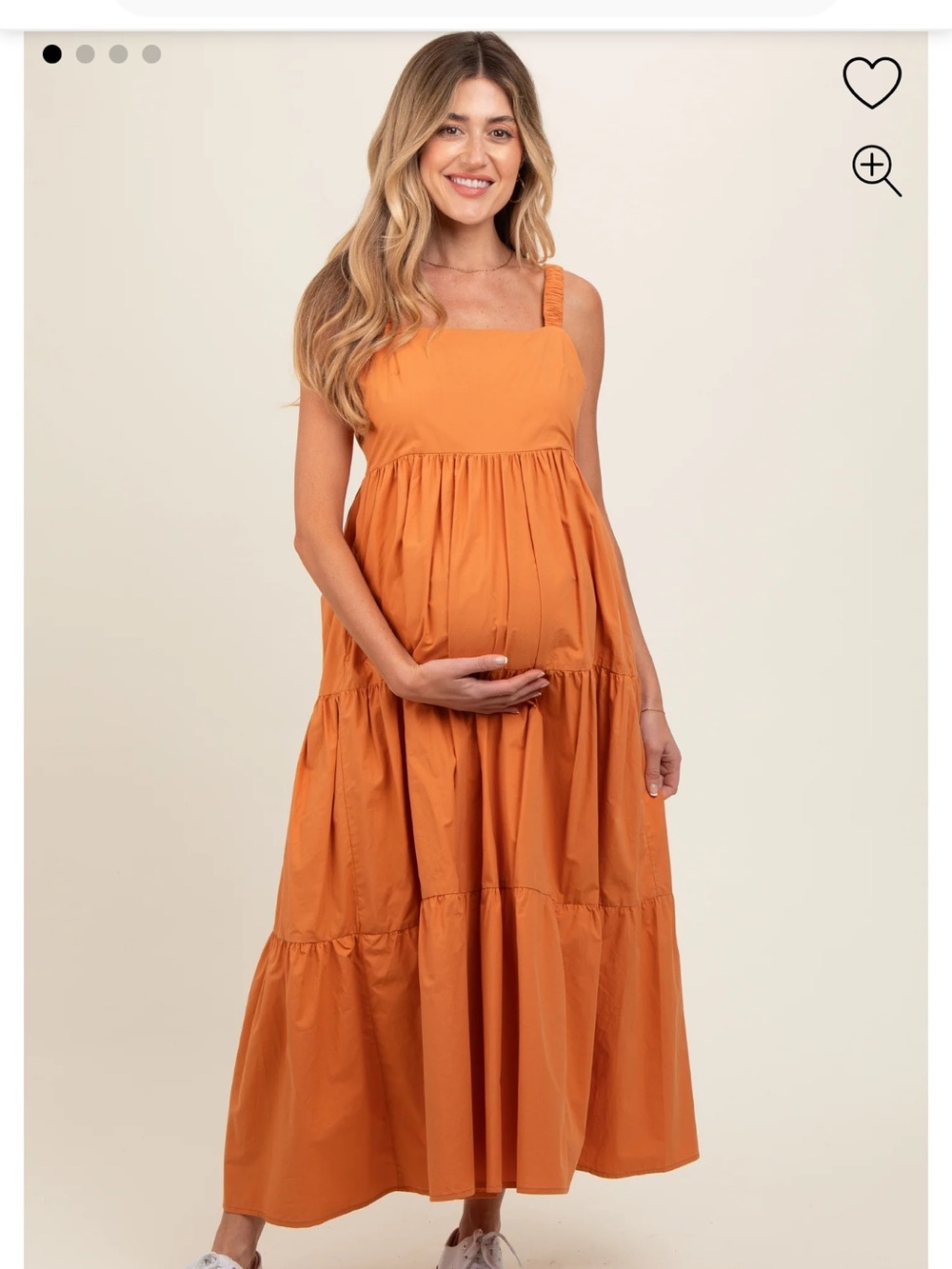Orange Square Neck Cut Out Back Tiered Maternity Maxi Dress